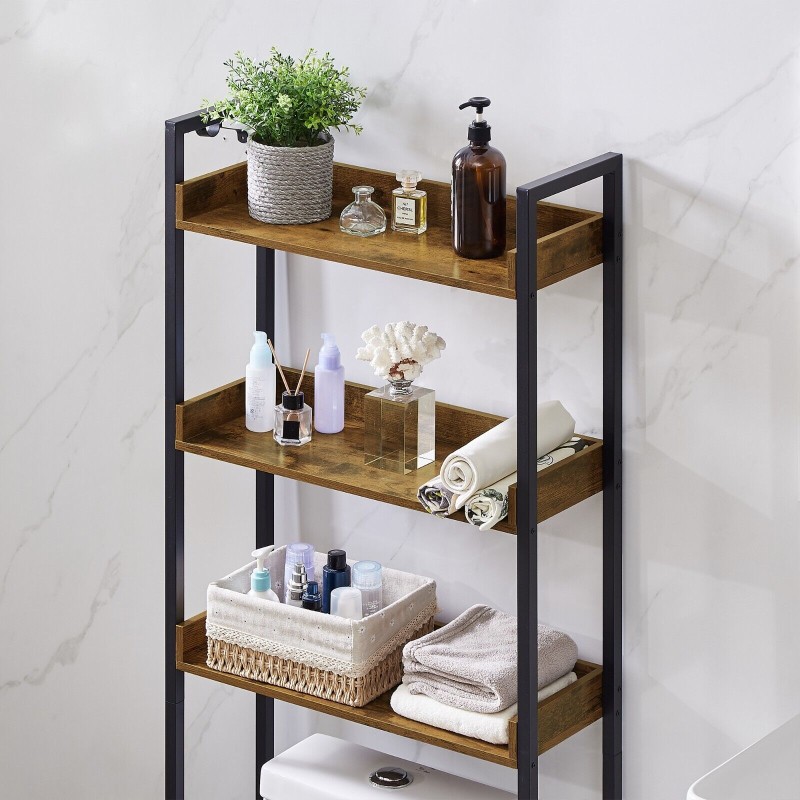 Wooden Over the Toilet Bathroom Storage 3-Tier Shelf Rack Metal Frame Organizer