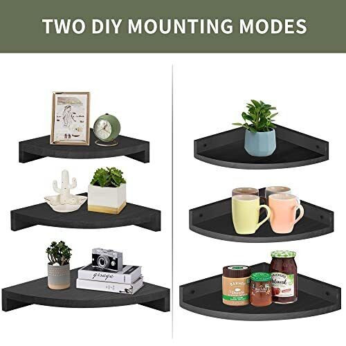 Set of 3 Corner Wall Mounted Shelf Wood Floating Storage Hanging Shelves Display