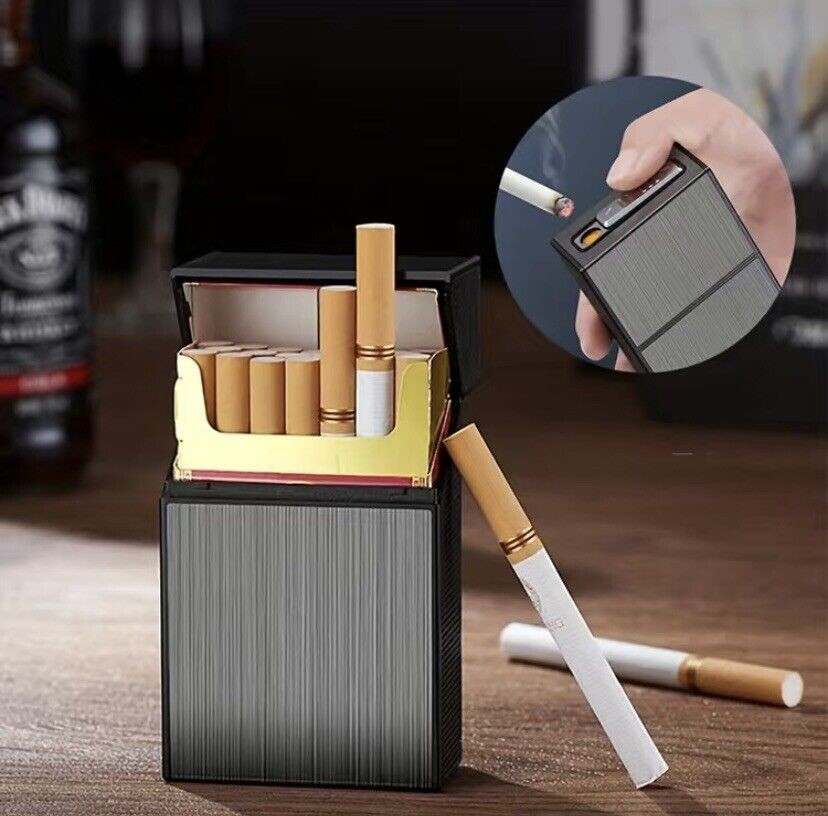 Cigarette Case with Lighters Rechargeable Windproof Flameless Portable Regular Size 100's Sli