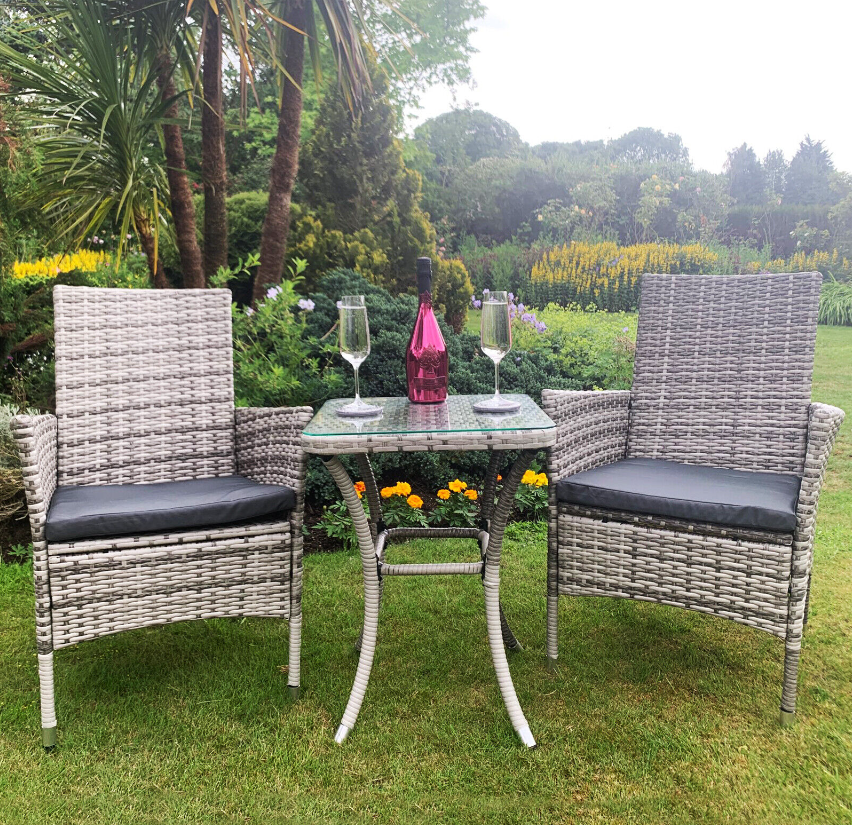 Rattan Bistro Set Garden Chair Table Patio Outdoor Cushion Conservatory 2 Seater
